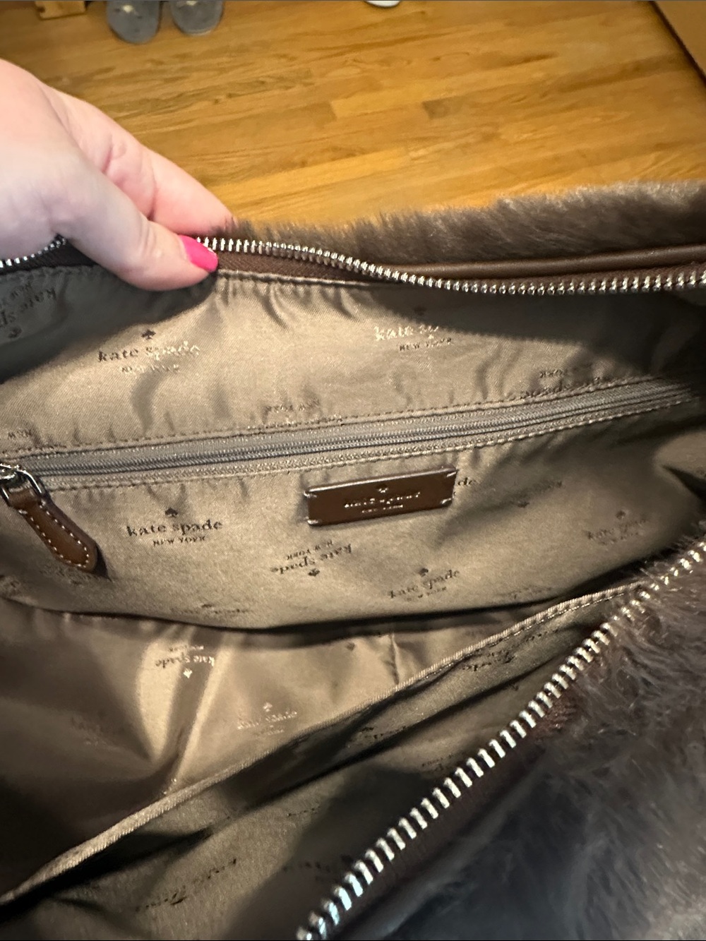 kate spade Dark Brown Faux Fur Hobo Bag - Picture 6 of 7